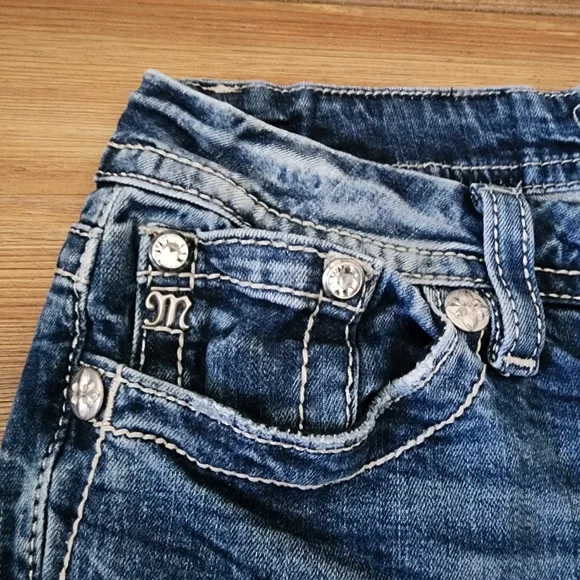 Miss Me Jeans Womens 28 Blue Low-Rise Easy Boot Embellished Denim Cross Y2K - Picture 6 of 14